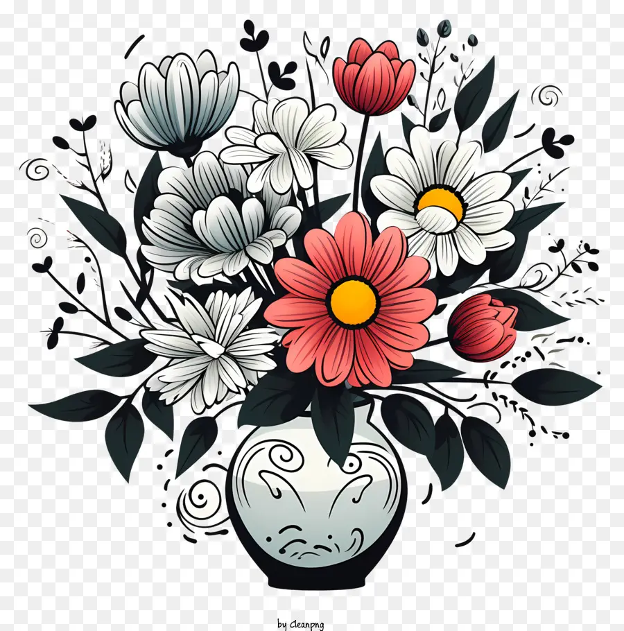 Doodle Style Flower In Vase，สีขาวเเจกัน PNG