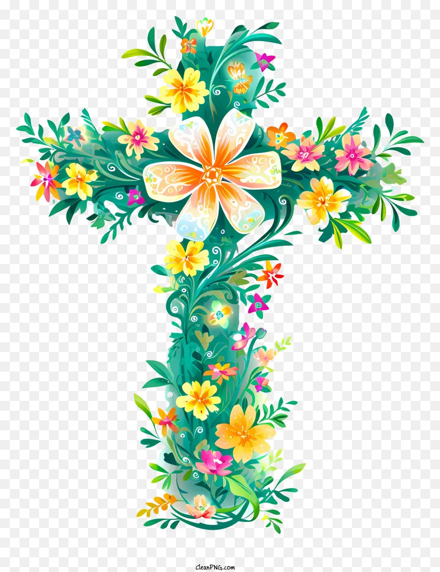Happy Easter Cross，ดอกไม้ข้าม PNG