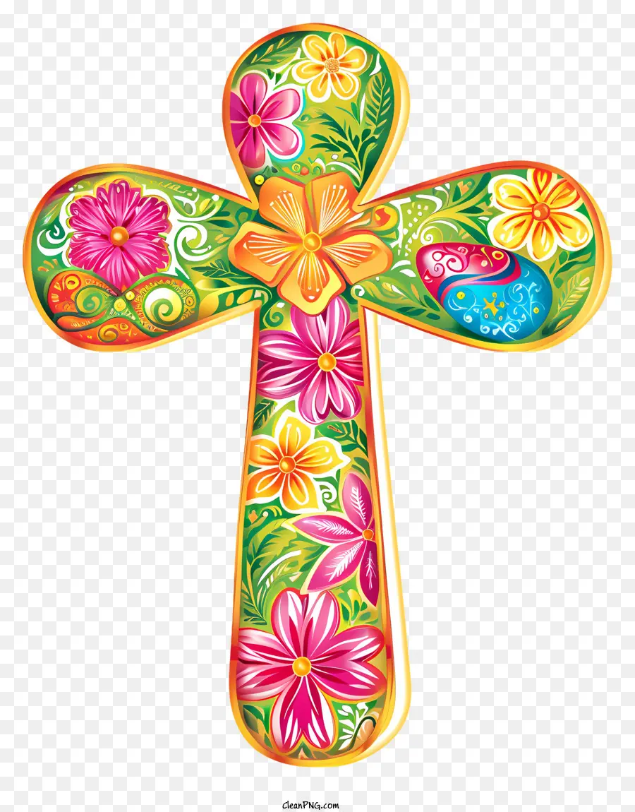 Happy Easter Cross，ไม้กางเขนสีสันสดใส PNG