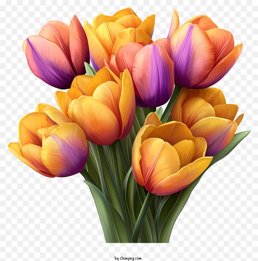 Sketch Style Tulips Bouquet，ดอกทิวลิปสีม่วง PNG