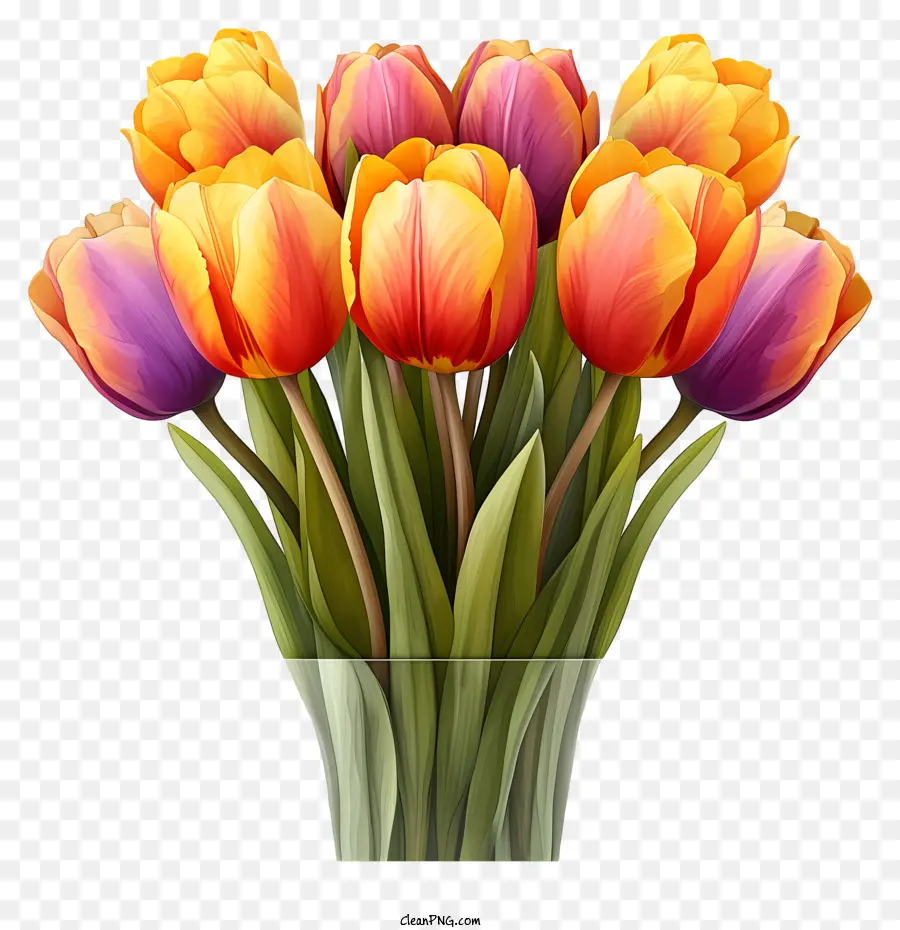 ช่อดอกทิวลิปสีน้ำ，สีส้ม Tulips PNG