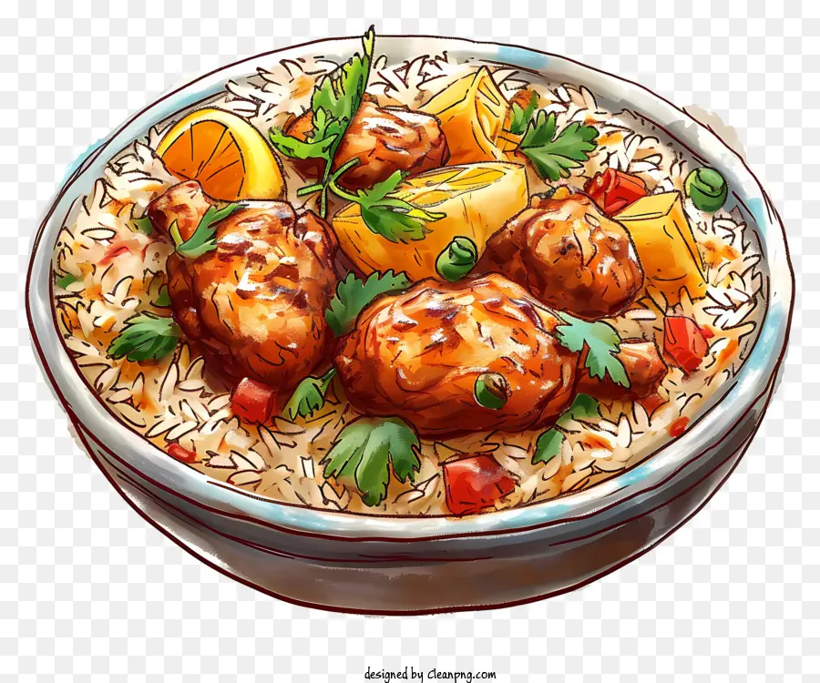 Doodle Style Chicken Biryani，ไก่ Biryani PNG