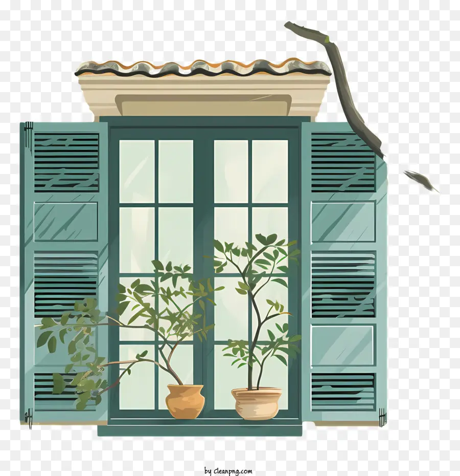 หน้าต่าง，หน้าต่างที่มีพืชกระถาง PNG