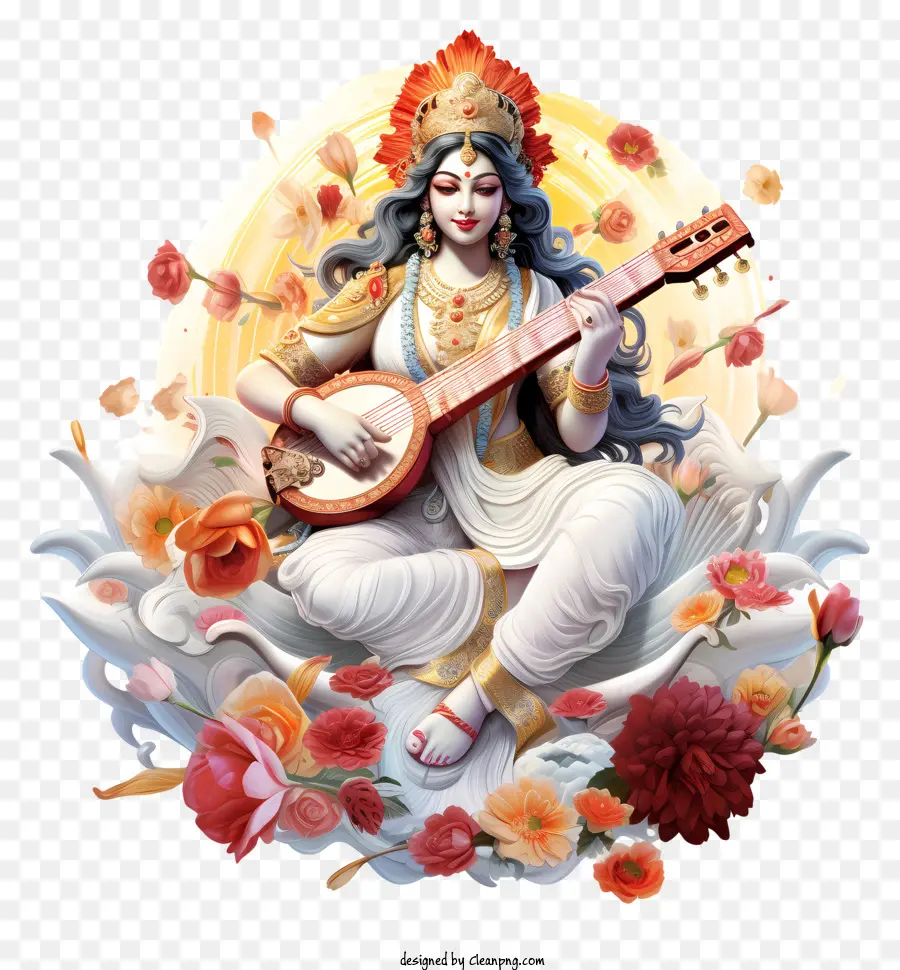 Saraswati Puja，เครื่องดนตรีเล่นเทพธิดา PNG