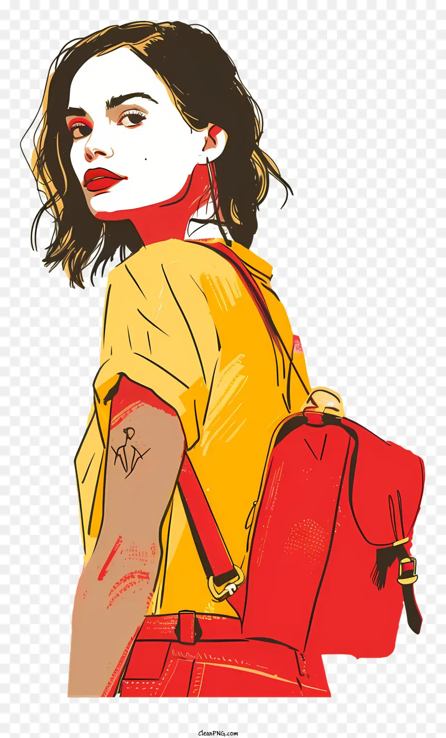 สาววิทยาลัยพร้อมกระเป๋า，ผู้หญิงคนในสีแดง PNG