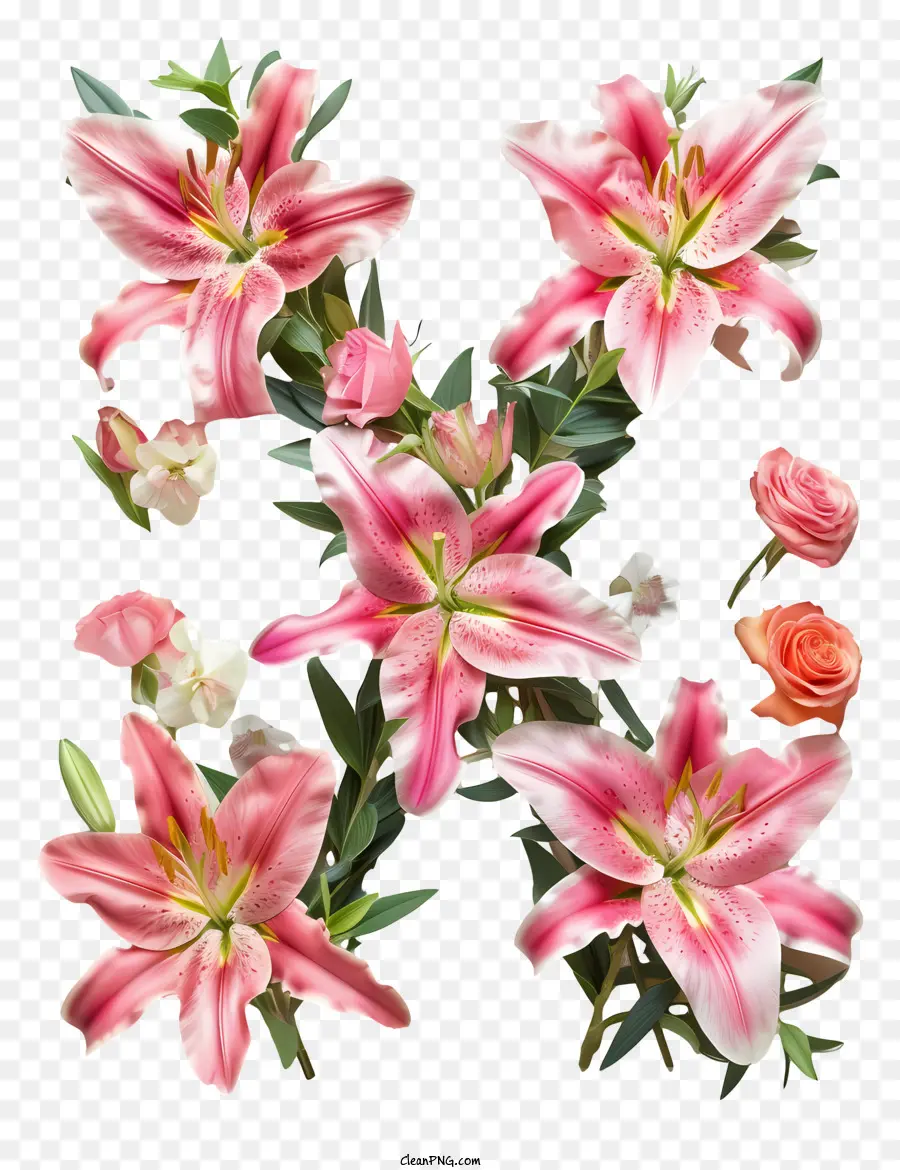 จดหมายดอกไม้ X，สีชมพู Lilies PNG