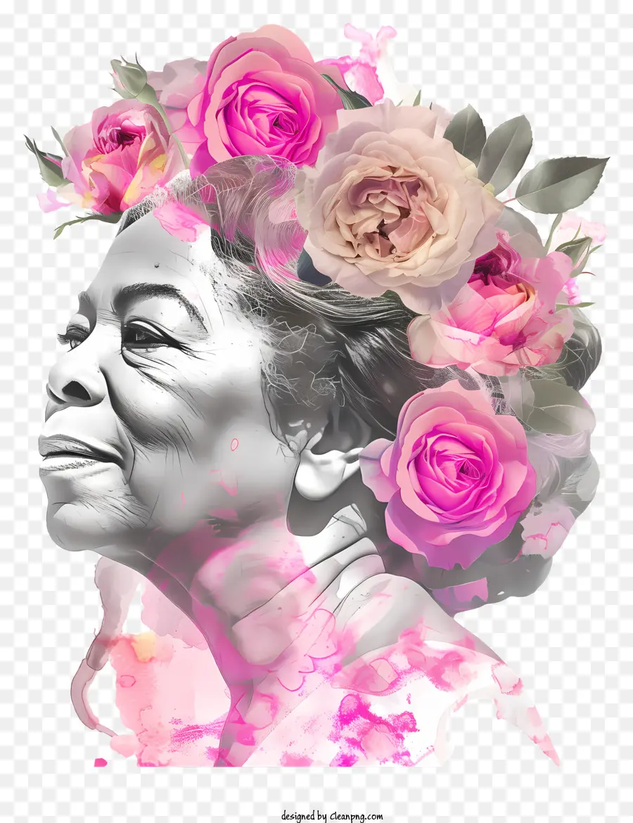 ปราห์นฟรีย์，ผู้หญิงที่มีดอกกุหลาบสีชมพู PNG