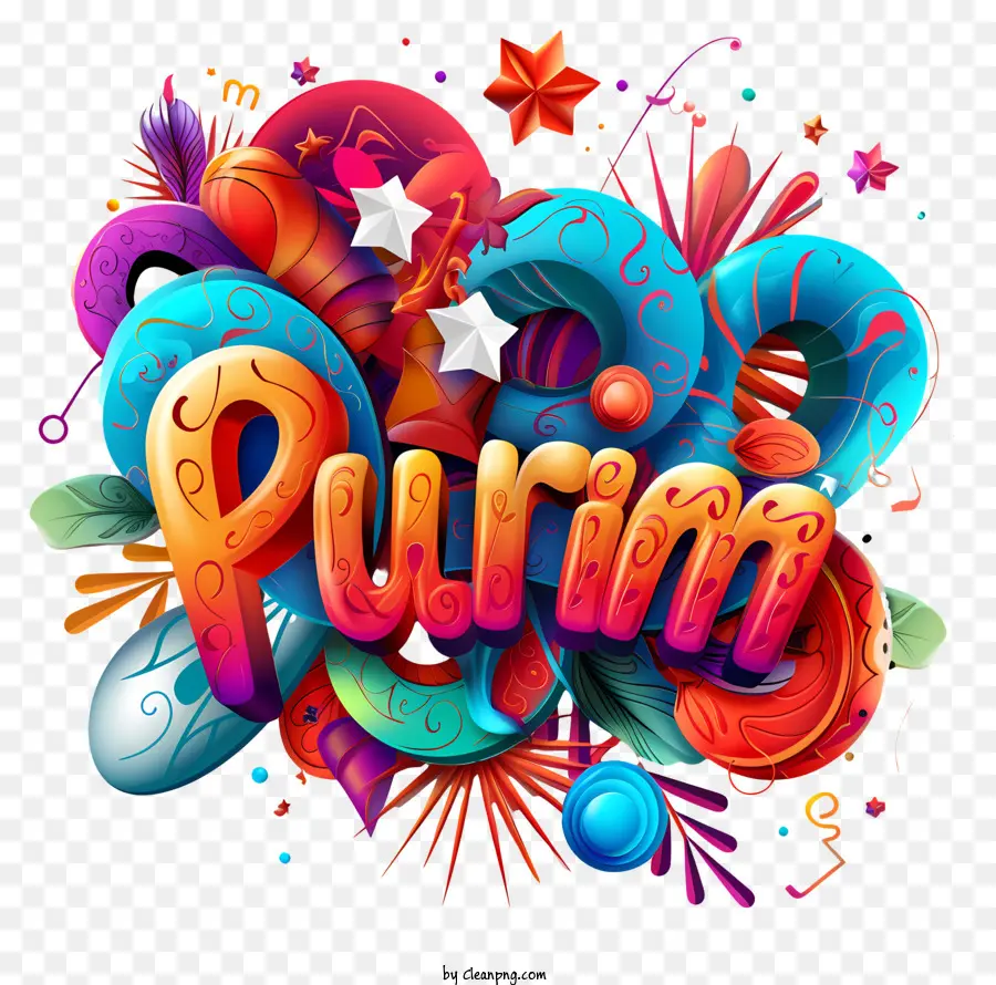 Purim，ข้อความ Purim สีสันสดใส PNG