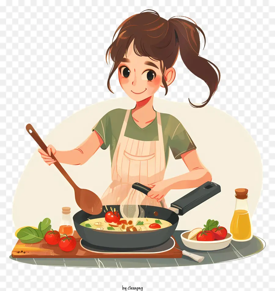 Cooking Woman Cartoon，สาวทำอาหาร PNG