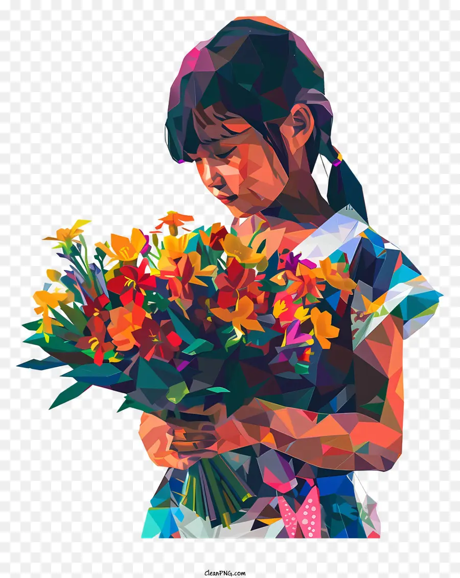 เด็กถือช่อดอกไม้，การถ่ายภาพความละเอียดสูง PNG