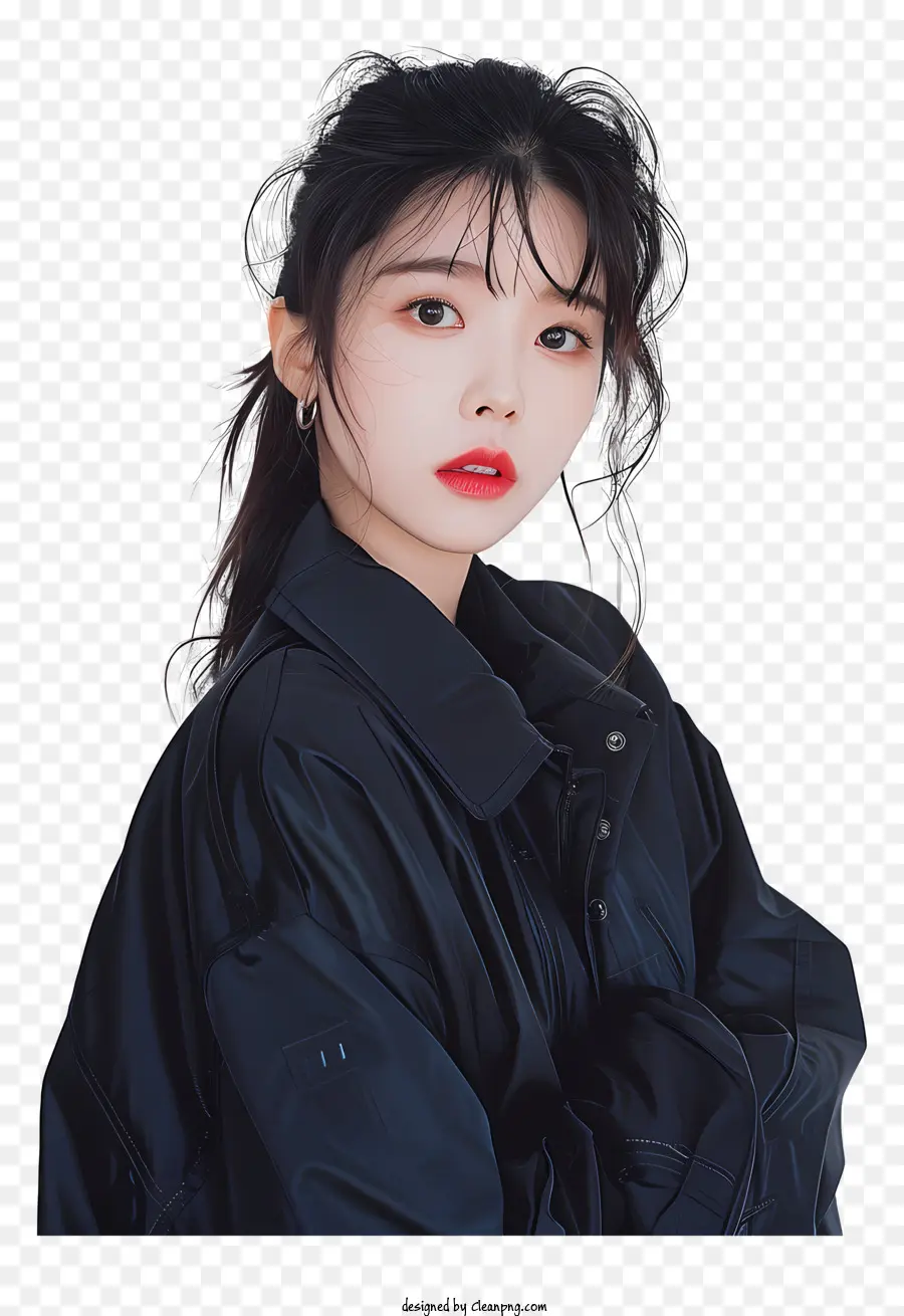 Iu，ผู้หญิงในแจ็คเก็ตสีดำ PNG