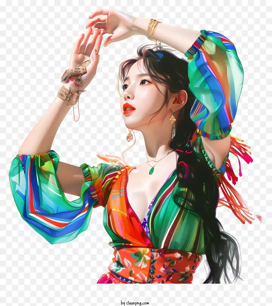 Iu，ผู้หญิงในชุดสีสันสดใส PNG