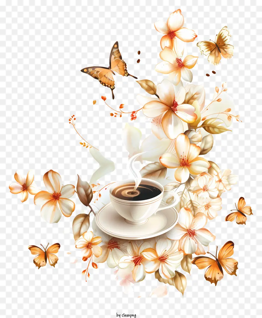 เวลากาแฟฤดูใบไม้ผลิ，ดอกไม้ PNG