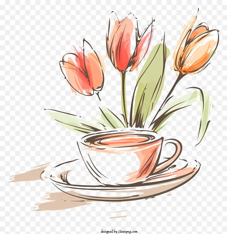 เวลากาแฟฤดูใบไม้ผลิ，ดอกไม้ PNG