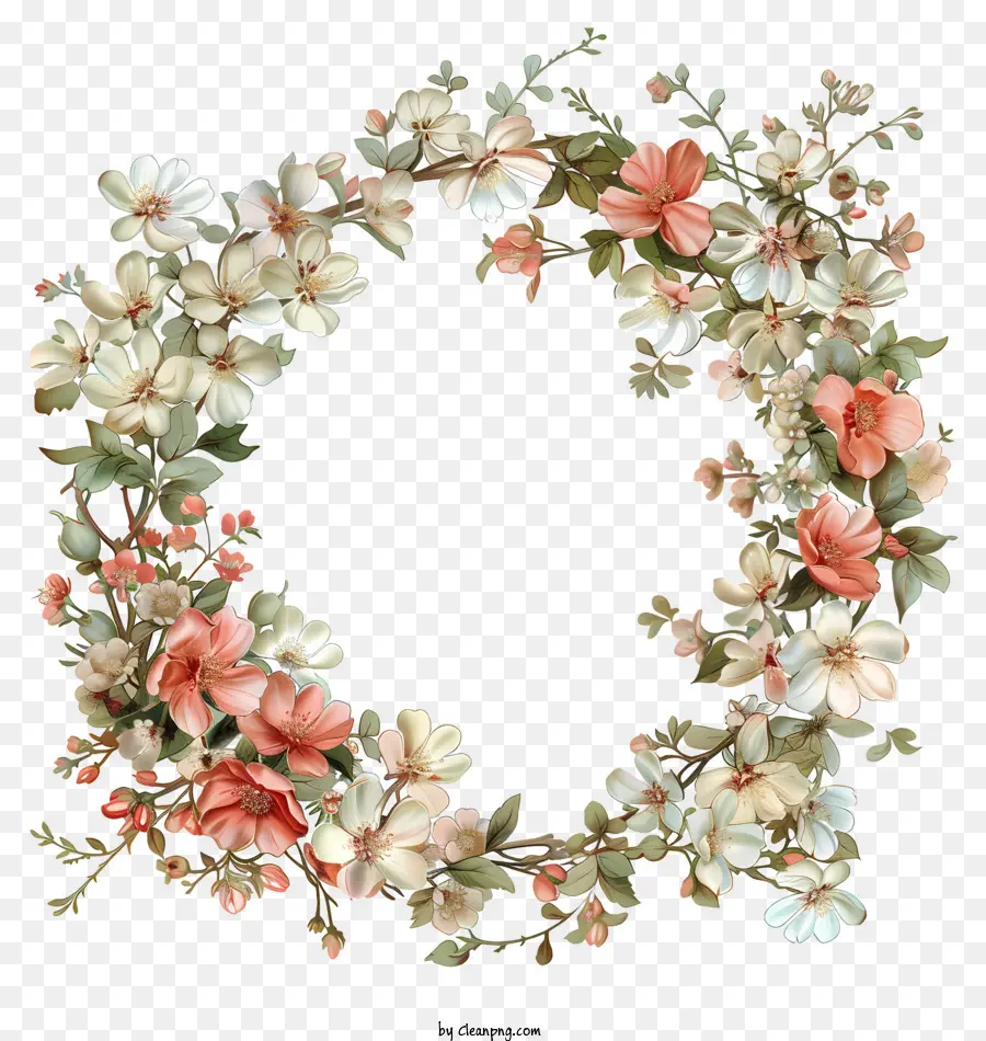 ดอกไม้ Wreath，ดอกไม้สีขาวและสีชมพู PNG