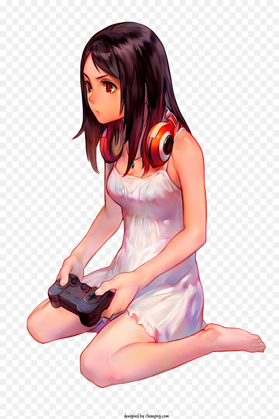 สาวเกม，Anime Girl With Game Controller PNG