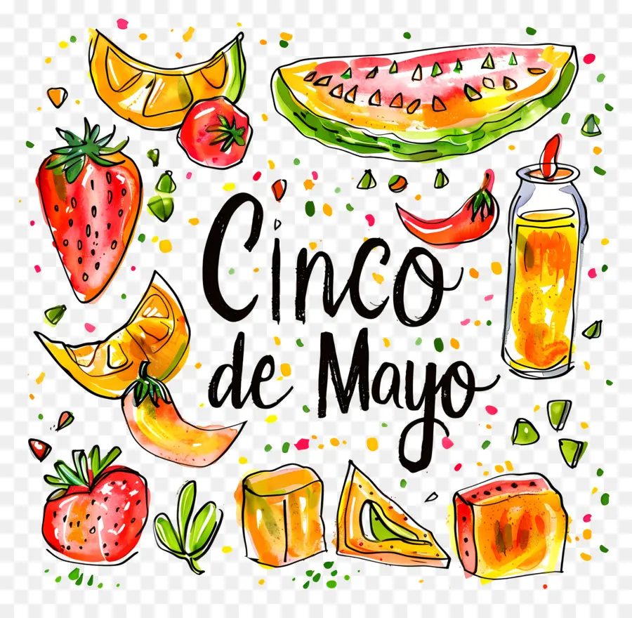 5 พฤษภาคม，ข้อความ Cinco De Mayo พร้อมอาหาร PNG