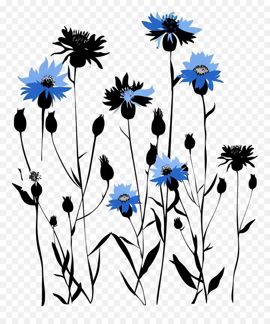 ดอกไม้ Silhouette，สีน้ำเงินดอกไม้ PNG