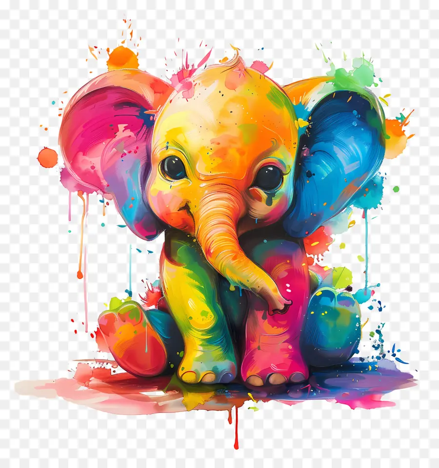 น่ารักสัตว์，ภาพวาดช้างที่มีสีสัน PNG