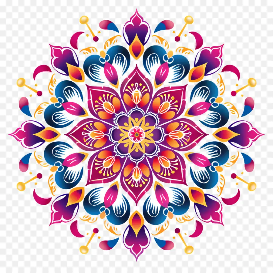 Diwali Flower Rangoli，แมนดาลาสีสันสดใส PNG