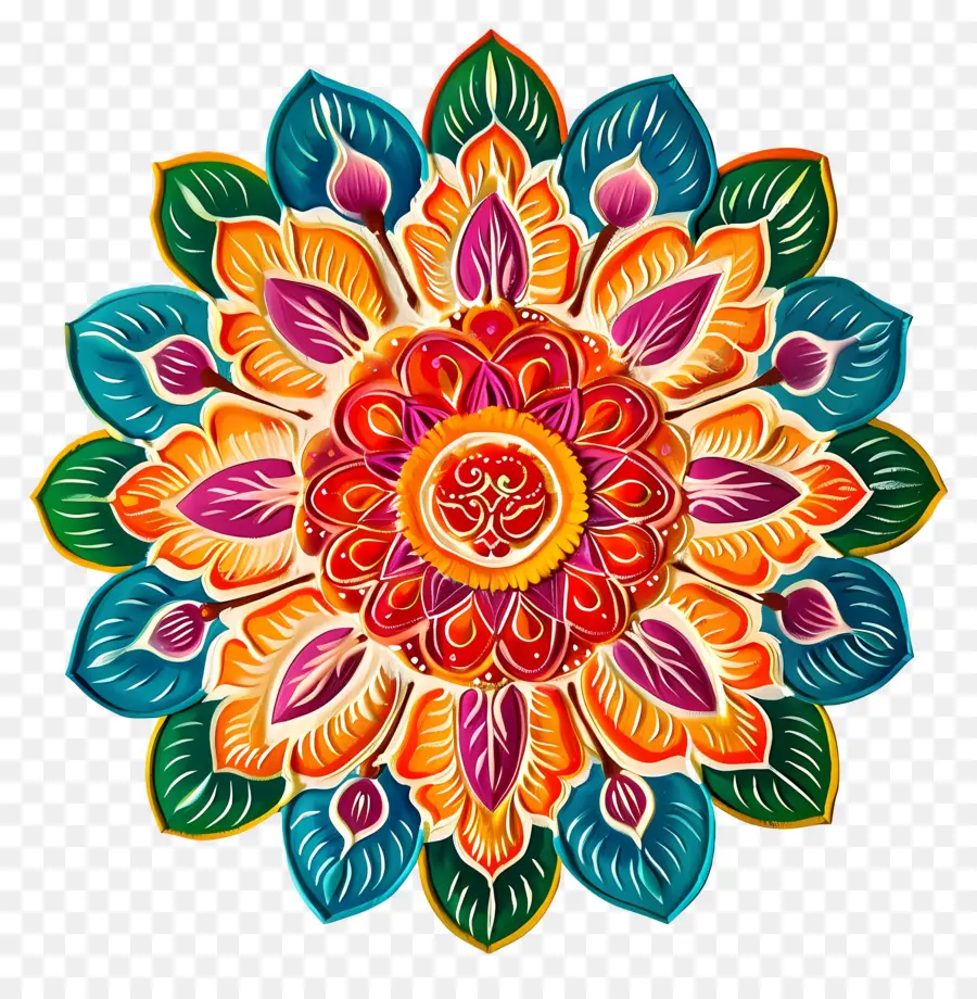 Diwali Flower Rangoli，แมนดาลาสีสันสดใส PNG