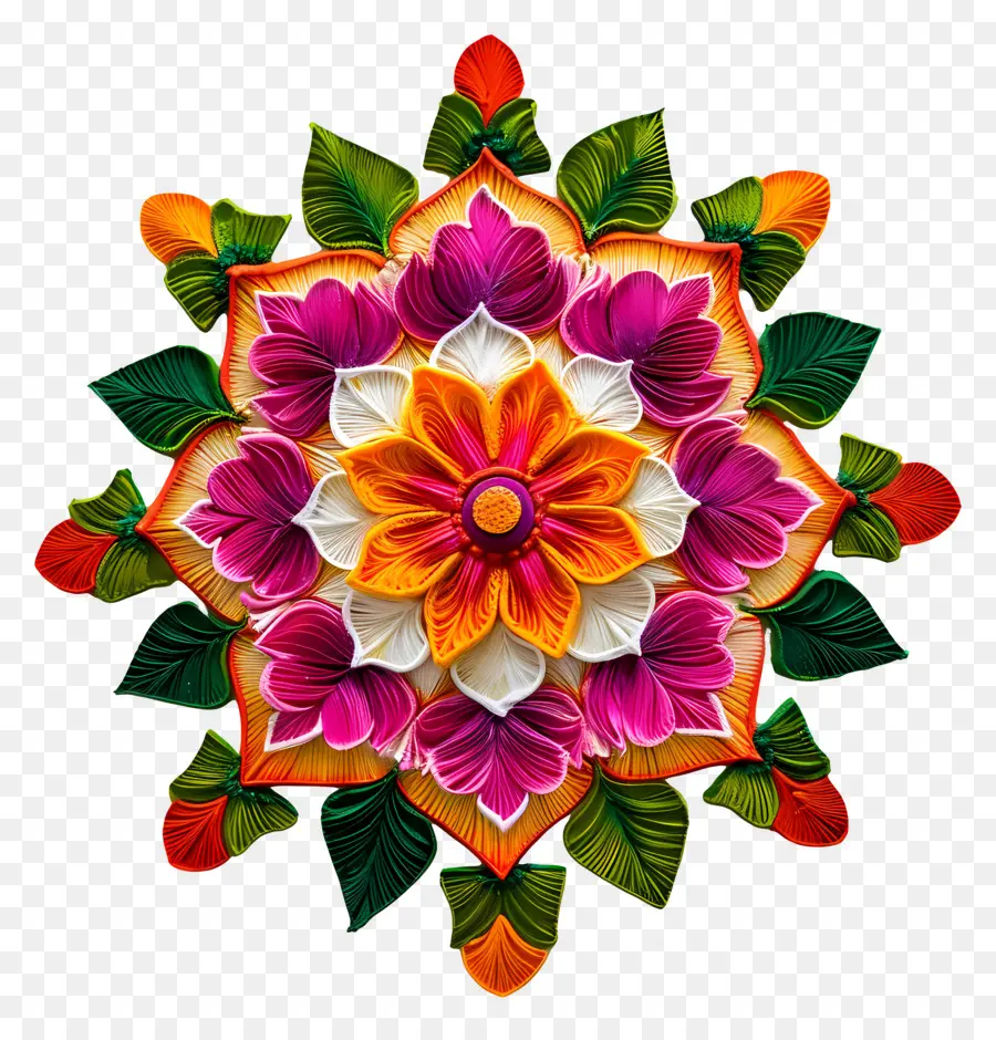 Diwali Flower Rangoli，แมนดาลาสีสันสดใส PNG