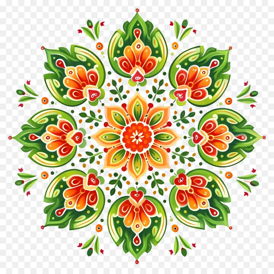 Diwali Flower Rangoli，แมนดาลาสีสันสดใส PNG