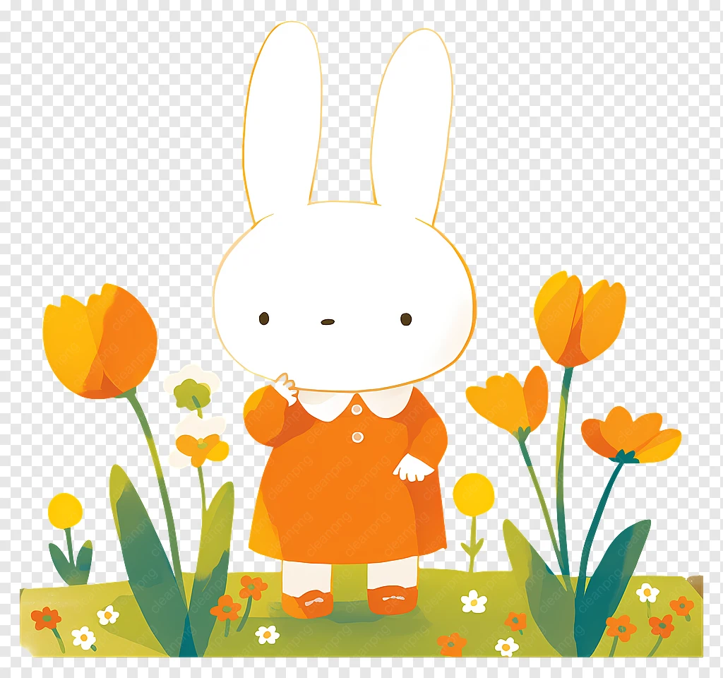 อึกทึกครึกโครม，กระต่ายสีขาวในชุดสีส้ม PNG