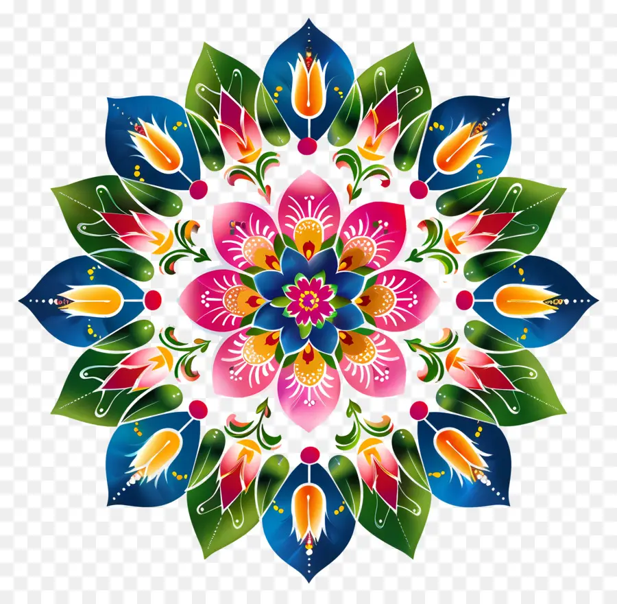 ดอกไม้ Rangoli，ลวดลายสีสันสดใส PNG