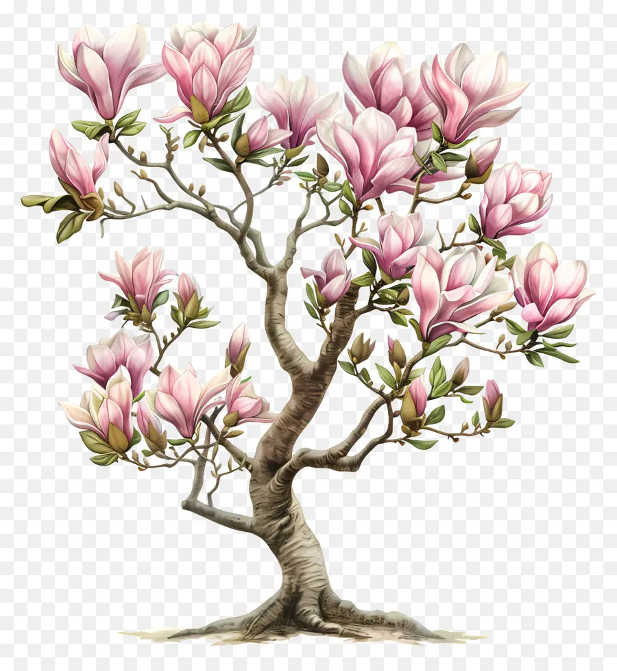 Magnolia ต้นไม้，ดอกไม้สีชมพู PNG