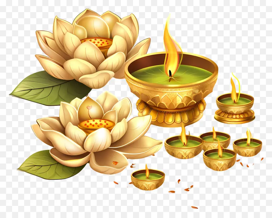 Dhanteras ที่เป็นมงคล，ดอกบัวและเทียน PNG