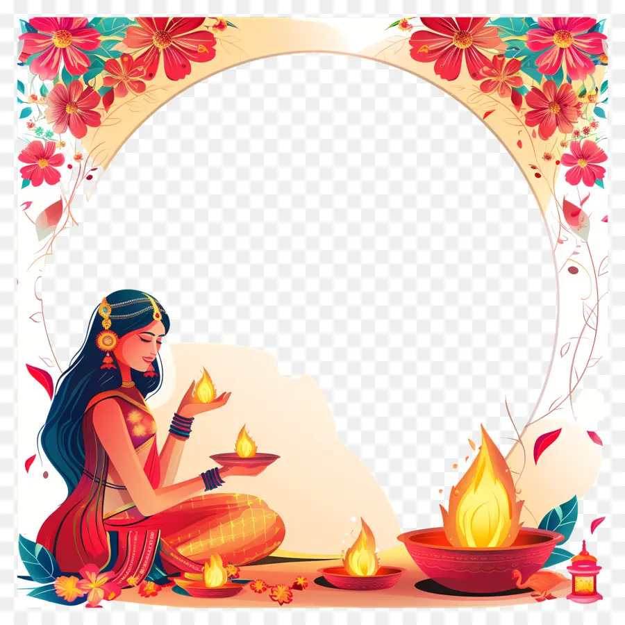 Karva Chauth，ผู้หญิงกับโคมไฟ PNG