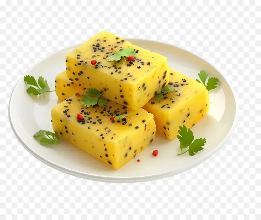 จาน Dhokla，สีเหลืองผลไม้ PNG