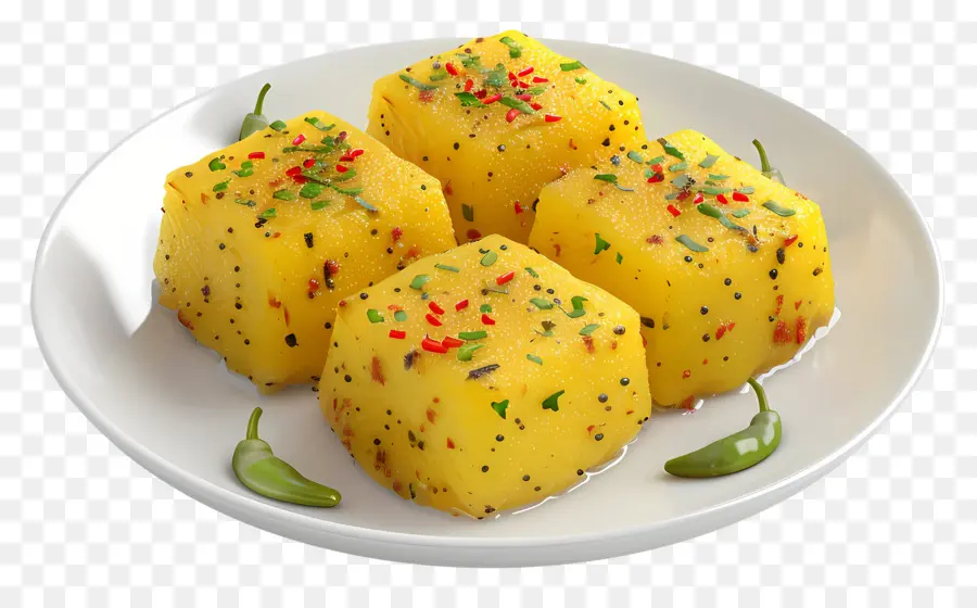 จาน Dhokla，ก้อนสีเหลือง PNG