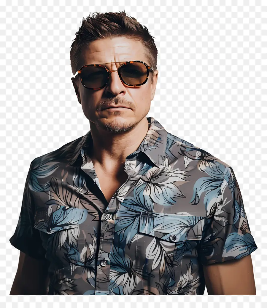 Jeremy Renner，ผู้ชายในเสื้อลายดอกไม้ PNG