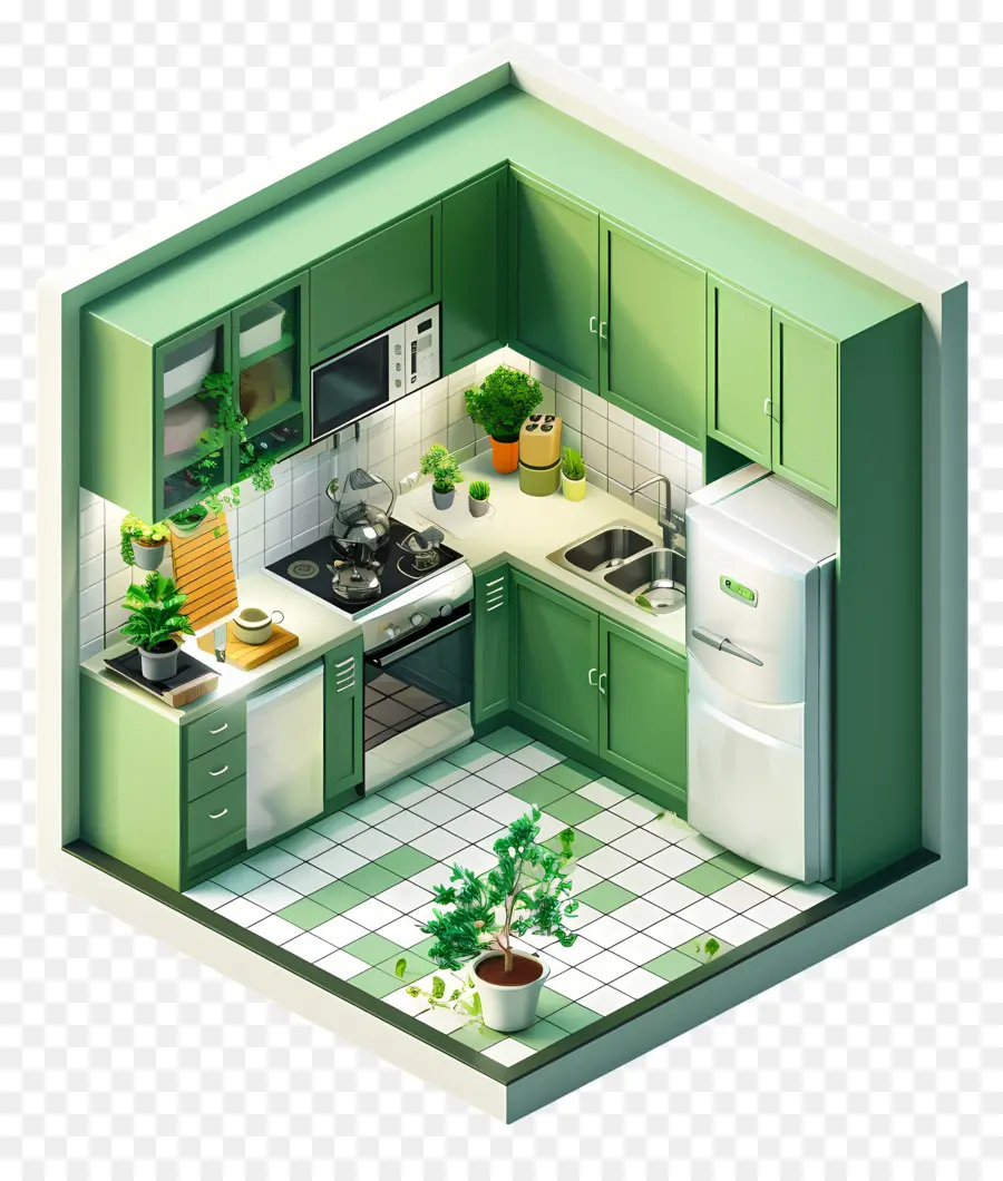 ห้องครัว，ห้องครัวสีเขียว PNG