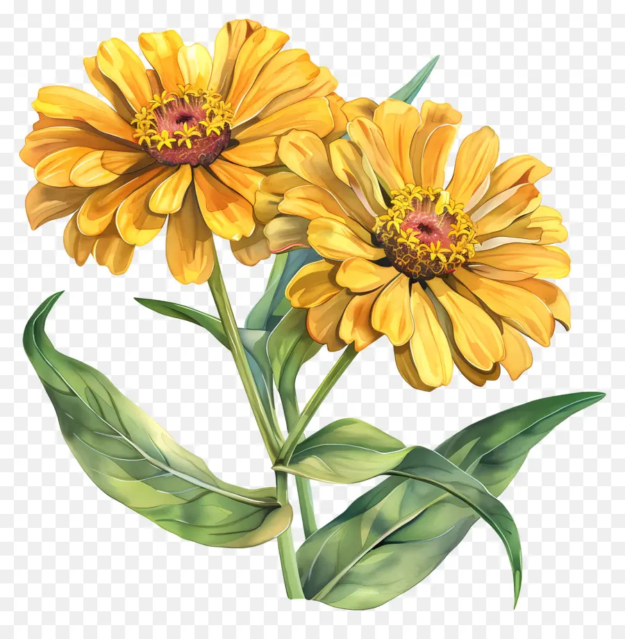 Zinnias สีเหลือง，สีเหลืองดอกไม้ PNG