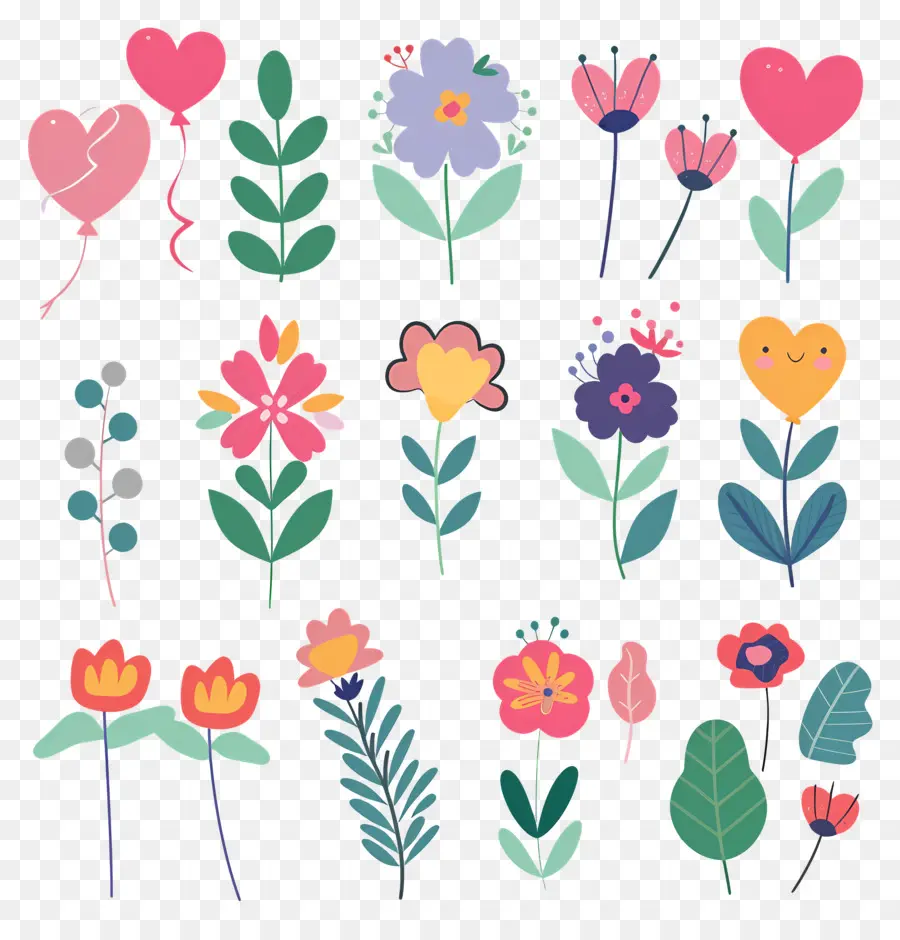 Doodle Flowers，มีสีสัน PNG