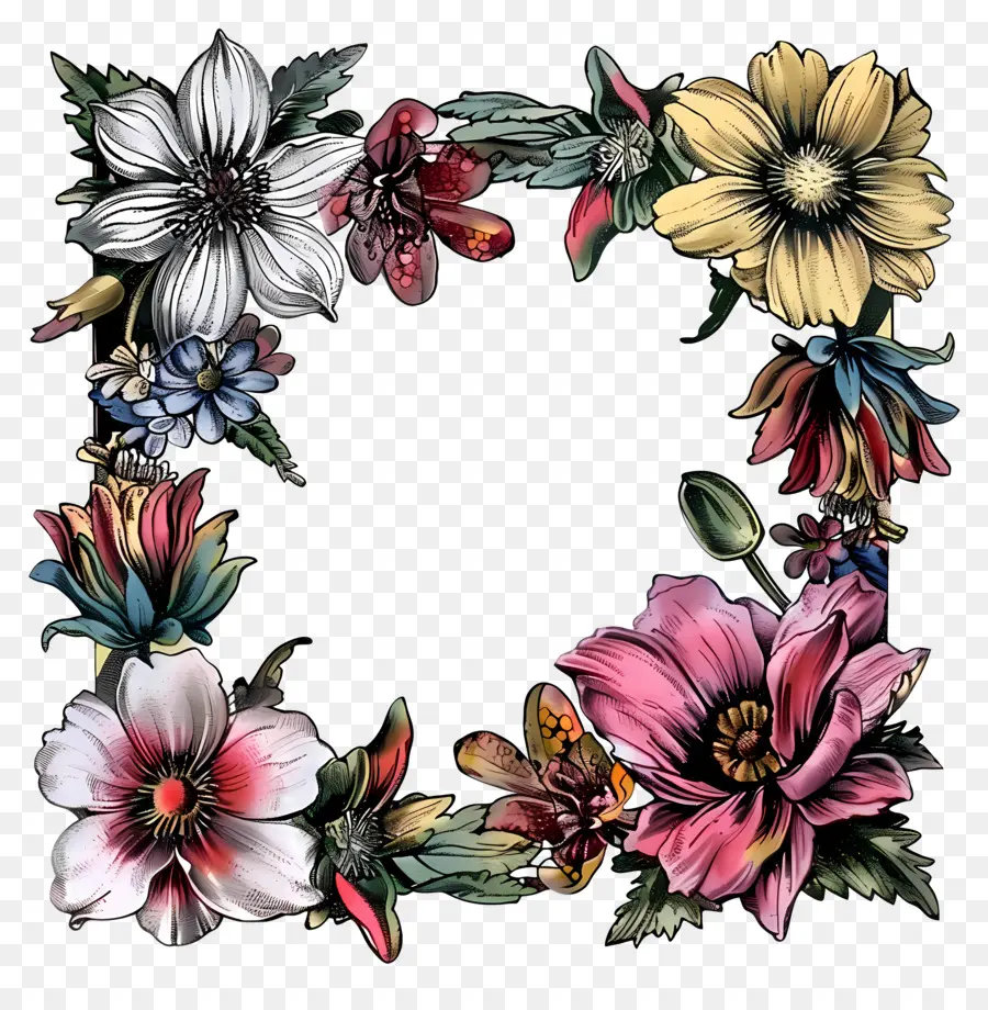 ดอกไม้เฟรมภาพถ่าย，วินเทจ Illustration PNG