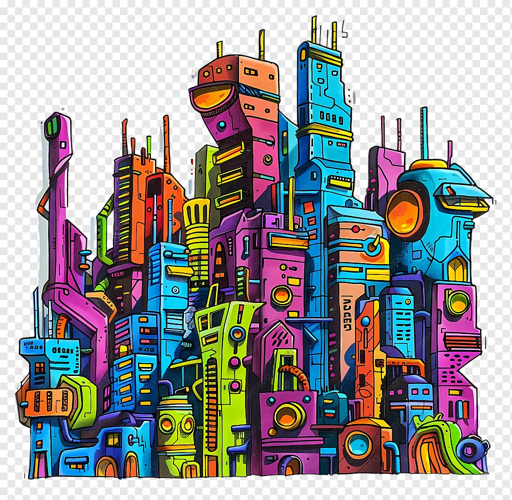 Cyberpunk Cityscape，เมือง PNG
