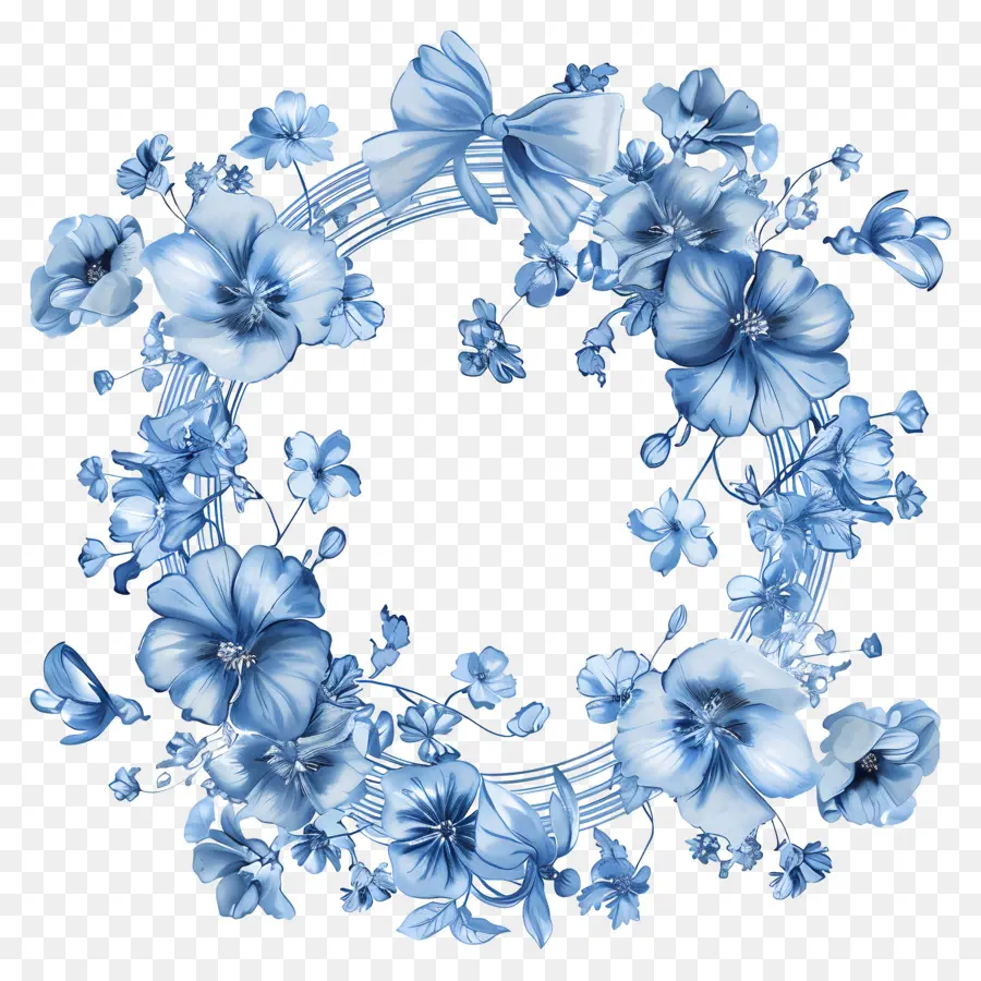 กรอบกลมดอกไม้สีน้ำเงิน，สีน้ำเงินดอกไม้ PNG