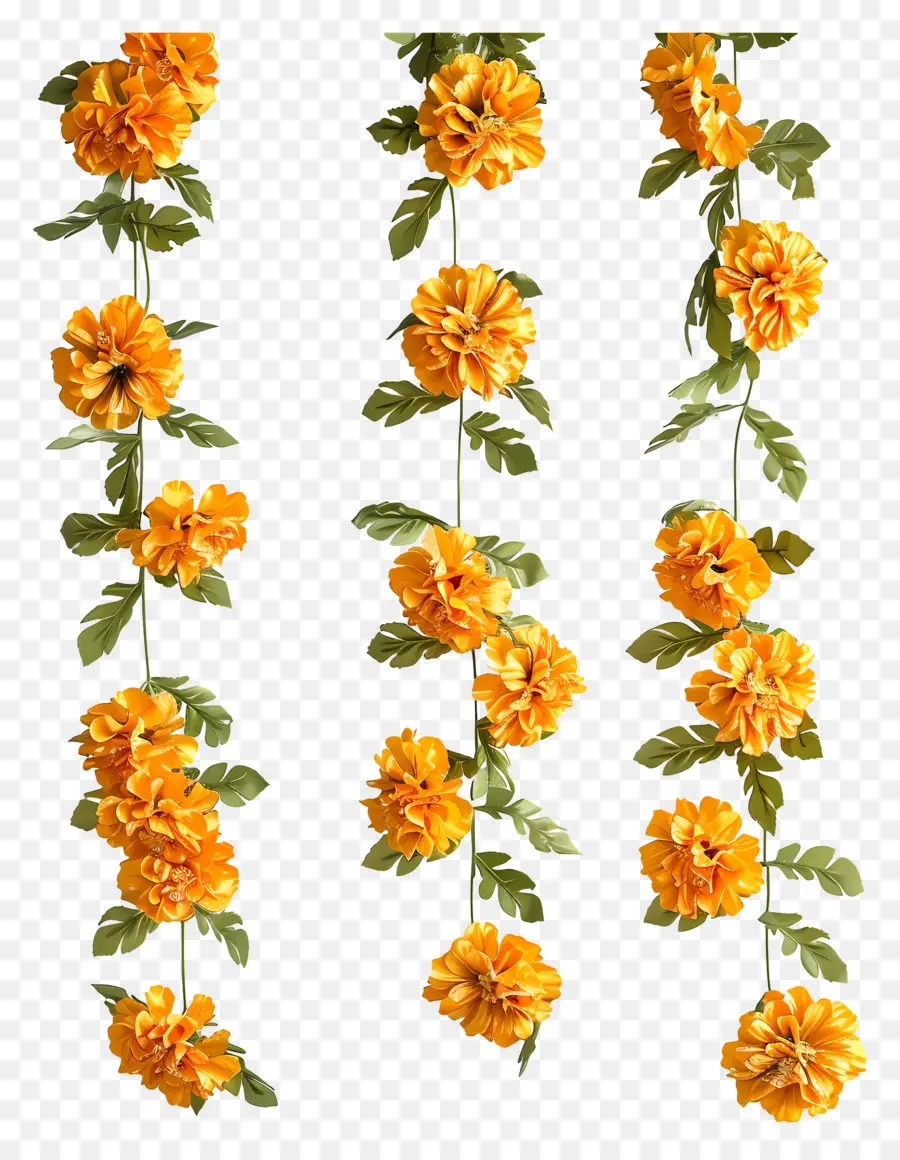 Marigold การ์แลนด์，ดอกไม้สีส้ม PNG