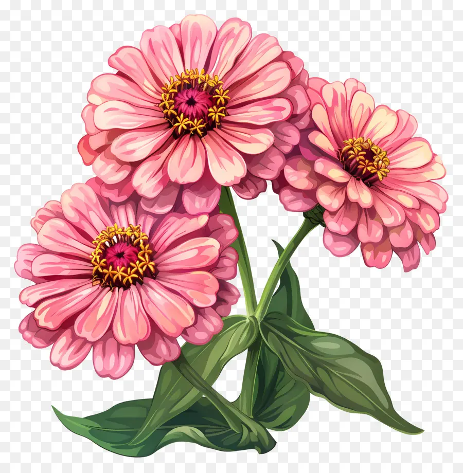 Zinnias สีชมพู，ดอกไม้ PNG