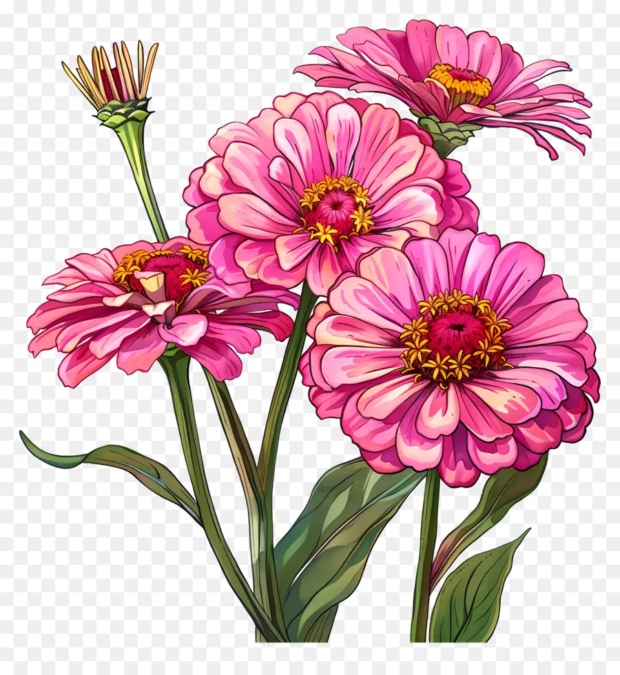 Zinnias สีชมพู，ดอกไม้เก๋ไก๋ PNG