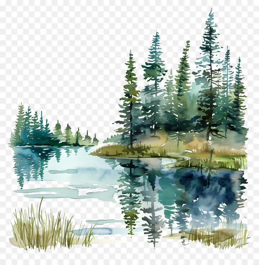 ทะเลสาบ，สีวาดรูป PNG
