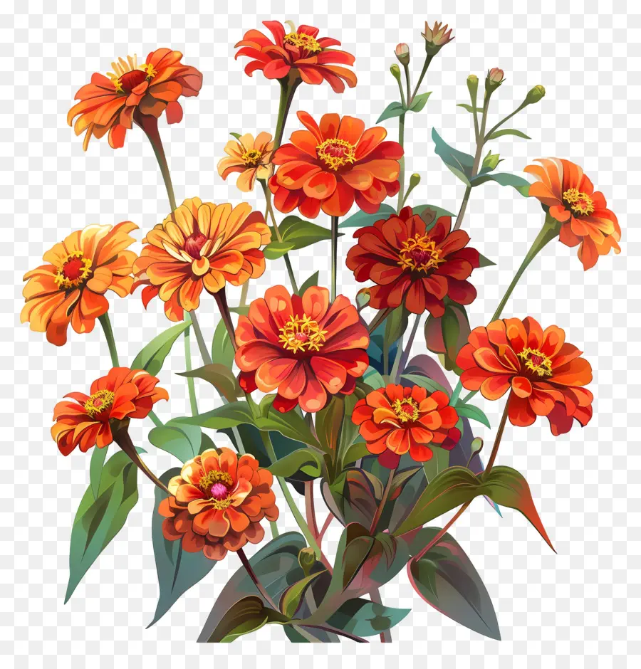 Zinnias สีส้ม，ดอกไม้ช่อดอกไม้ PNG