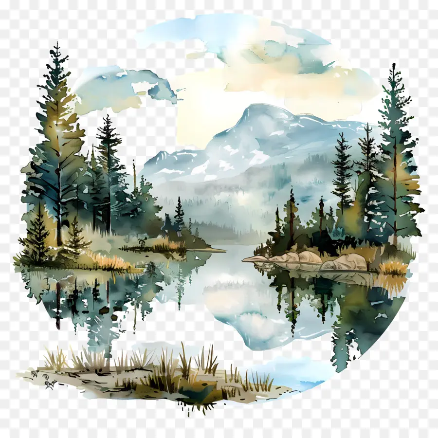 ทะเลสาบ，แนวนอนภาพวาด PNG
