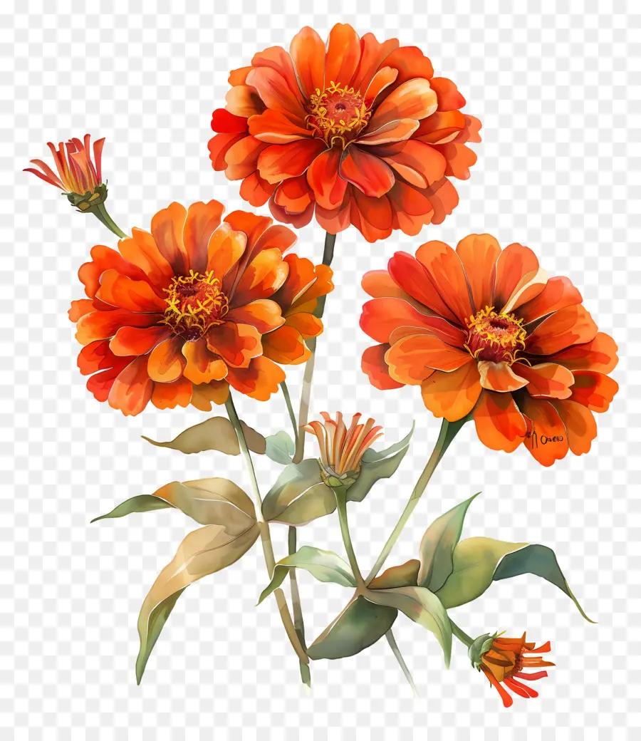Zinnias สีส้ม，ดอกไม้ Zinnia PNG
