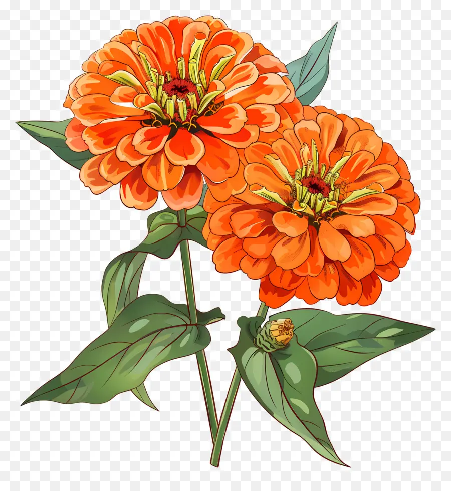 Zinnias สีส้ม，ดอกไม้ Zinnia PNG