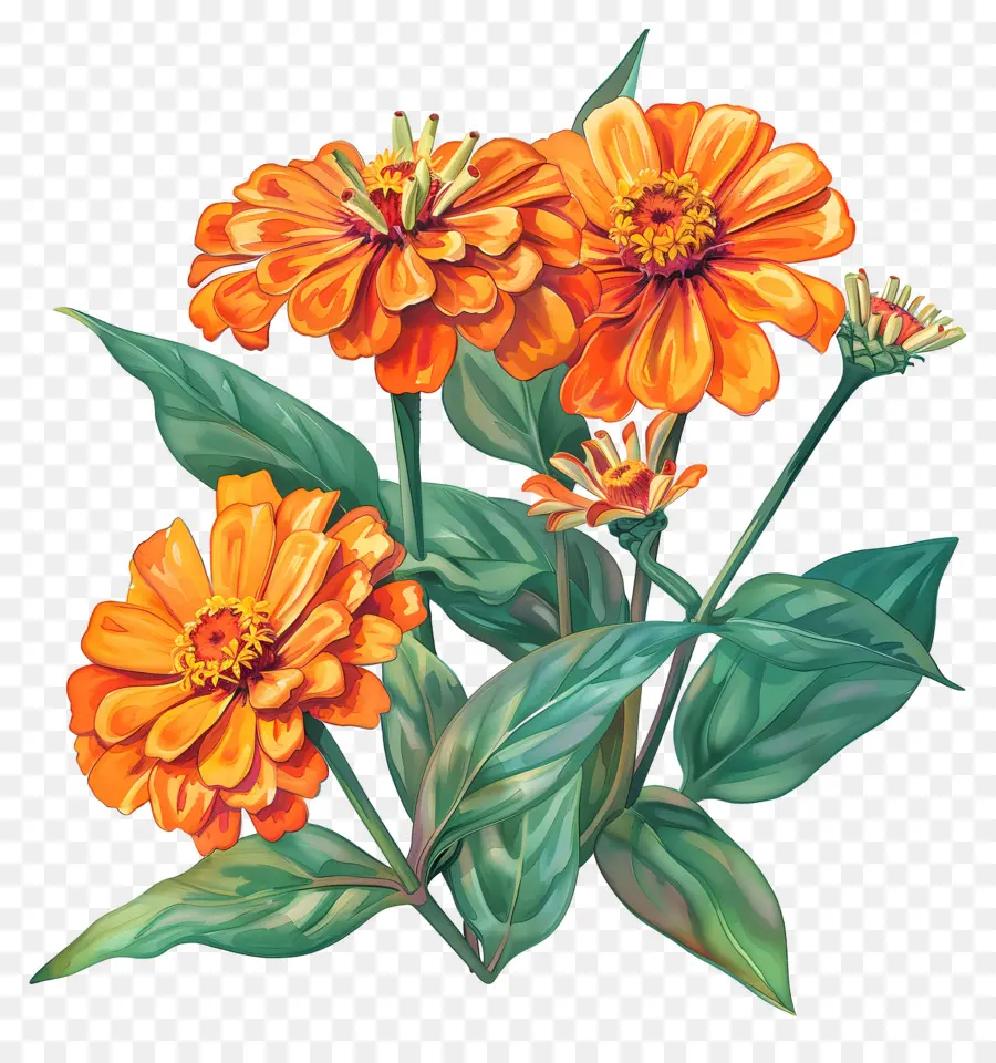 Zinnias สีส้ม，ดอกไม้สีส้ม PNG